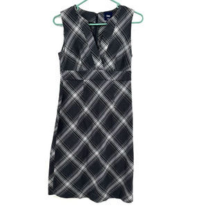 Gap size 4 sleeveless‎ dress black gray white plaid hidden rear zip